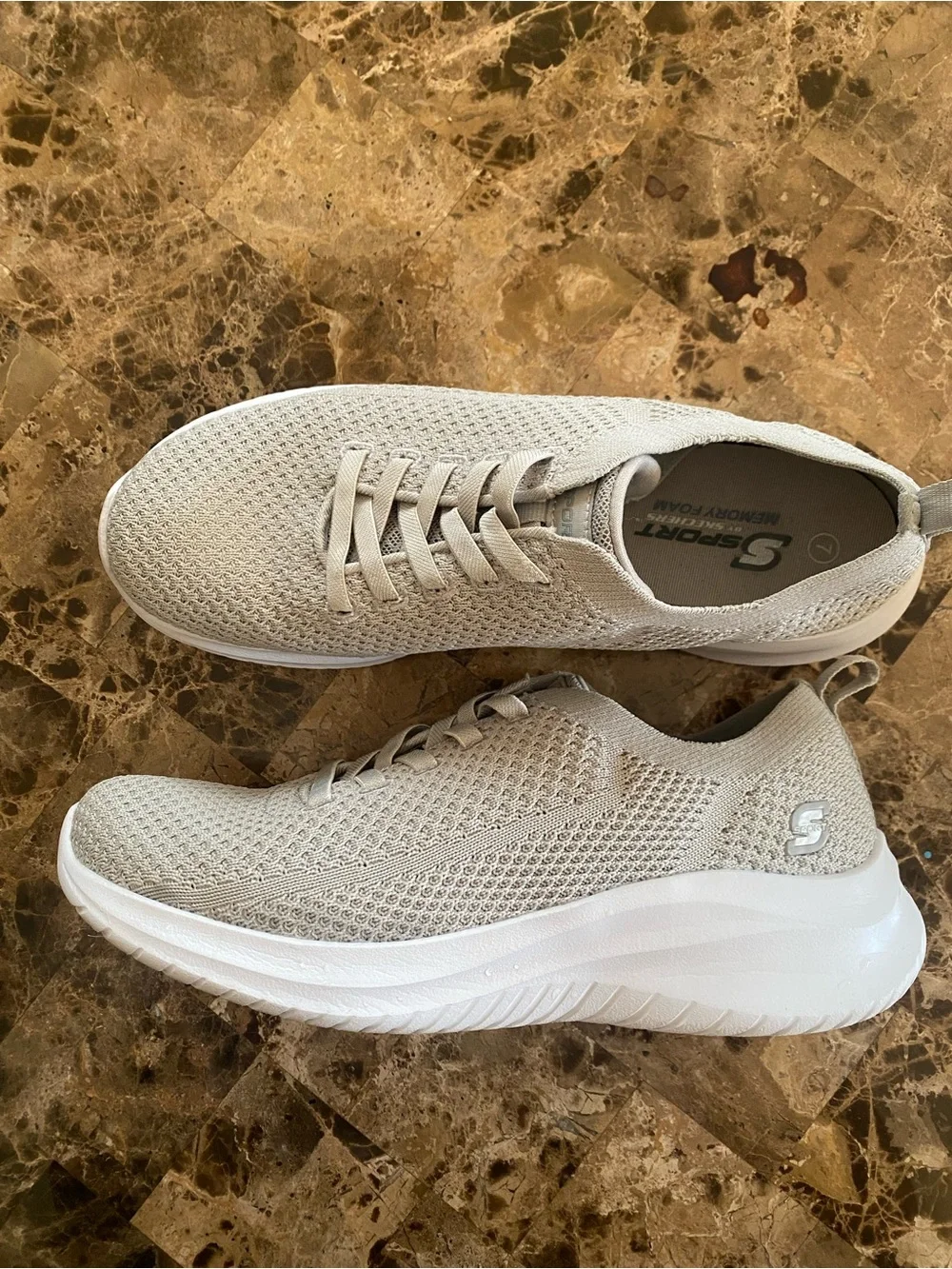 Skechers Light Silver Knit Slip-On Lace-Up Kids Sneakers